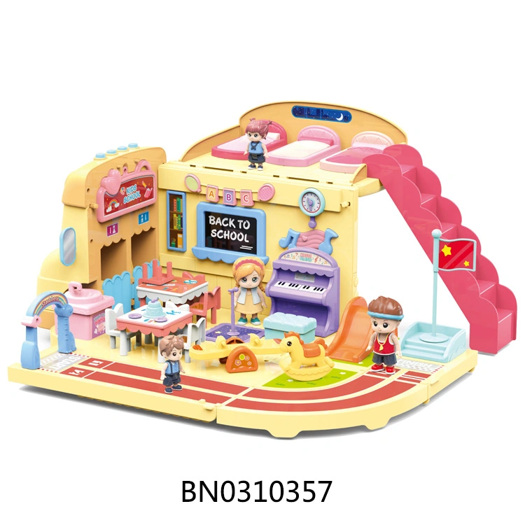 Doll House Playset Pretend Play Toy Interesting Doll House Family with Bus Storage and Accessories