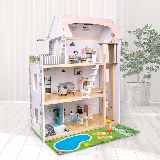 Wooden Dolls House Pretend Play Doll House Educational