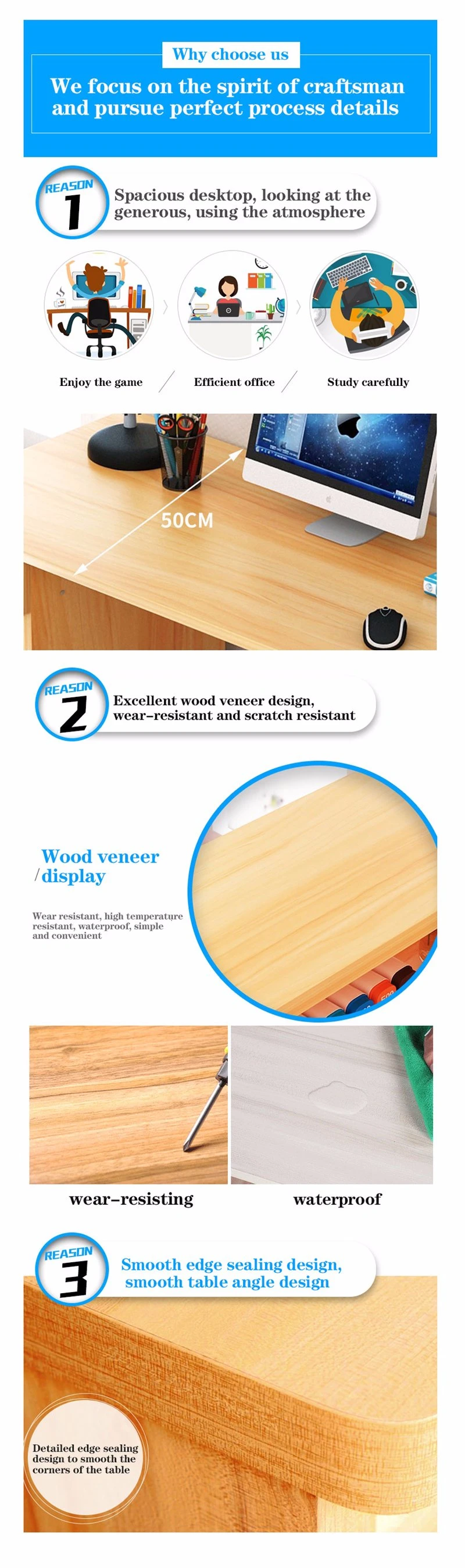 Modern Simple Design Wooden Home Bedroom Furniture Study Desk Dressing Table with Drawer Cabinet