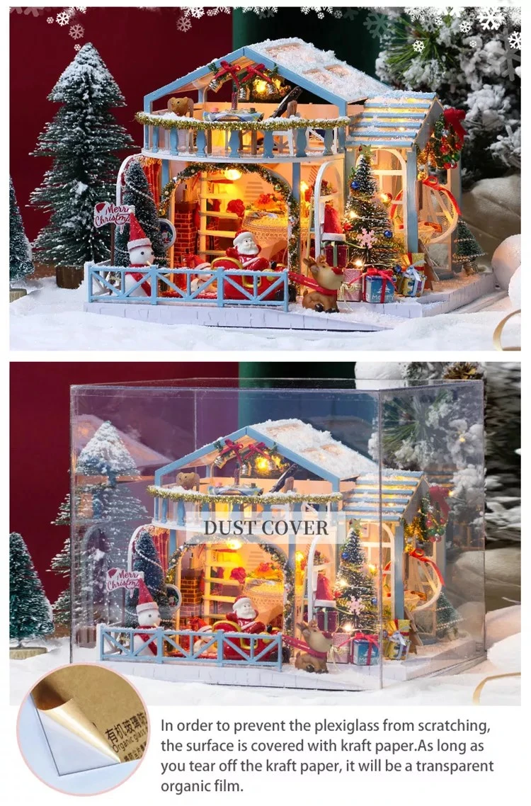 Miniature Christmas Children&prime;s Gifts Handmade Wooden Doll House
