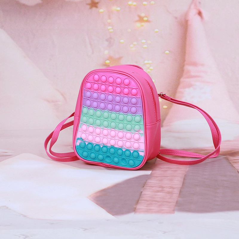 New Design Rainbow Silicone Relieve Stress School Bags Mini Backpack Zipper Pops Backpack Bag for Girls