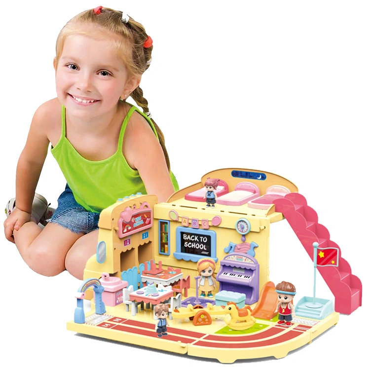 Doll House Playset Pretend Play Toy Interesting Doll House Family with Bus Storage and Accessories