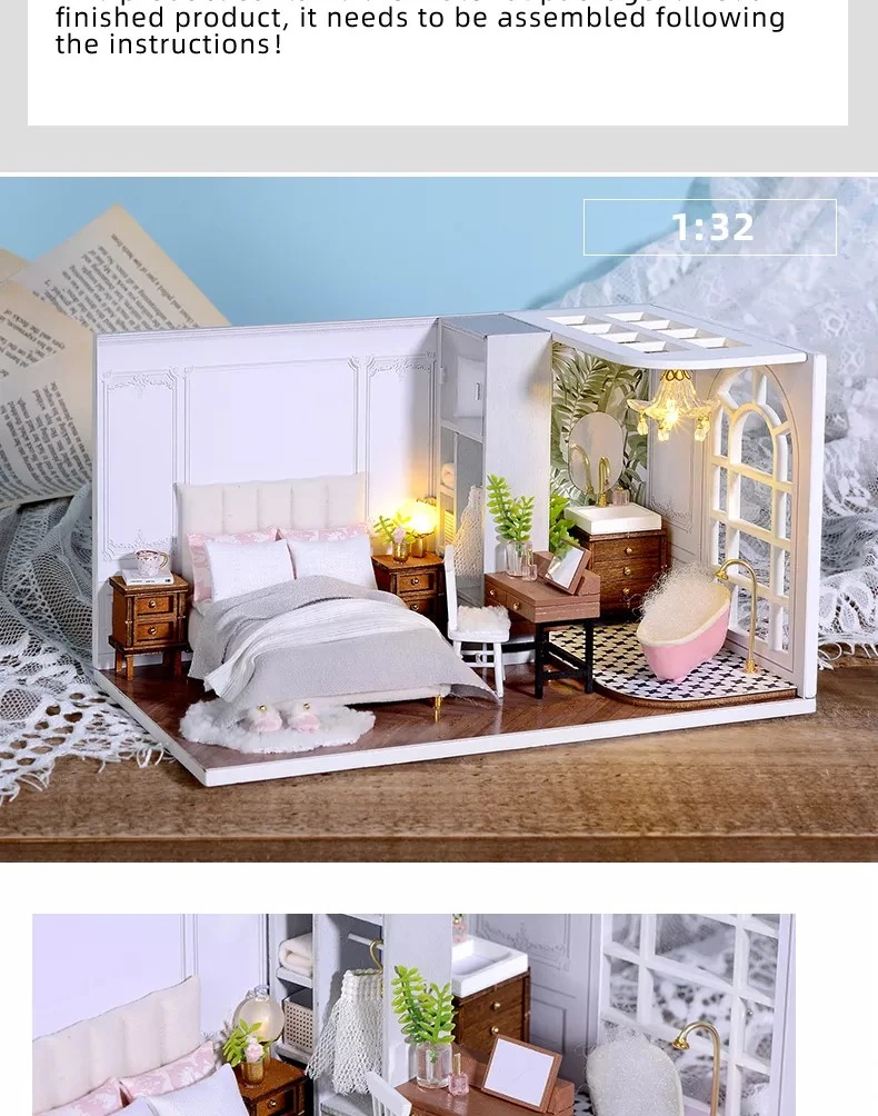 3D DIY White Wooden Educational Toys Miniature Doll House