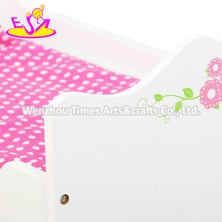 Customize Miniature White Wooden Doll Furniture Bed for Children W06b133