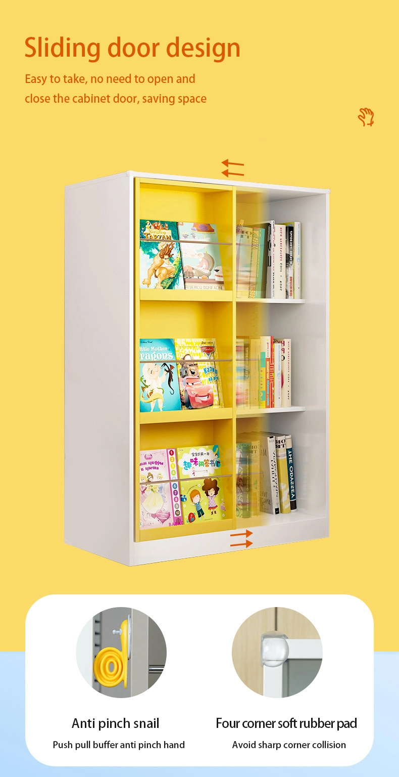 Children Sliding Door Magazine Book Storage Rack Bookcase Kids Bookshelf