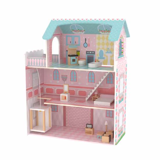 Pretend Role Play DIY Educational Toy Kids Wooden Doll House Villa with Doll Room