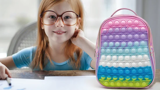 New Design Rainbow Silicone Relieve Stress School Bags Mini Backpack Zipper Pops Backpack Bag for Girls