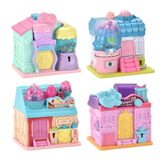 Surprise Toy Mini House Playset Series with 4 Exclusive Mystery Mini Toys Dessert House,Cafe Bakery and Game House Display Realistic Interior Doll Gift for Kids