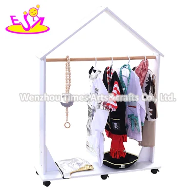 2020 Wholesale Children White Wooden Clothes Rack with Wheel W09b099