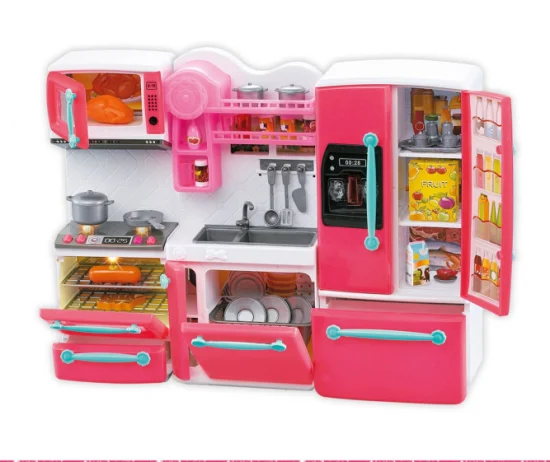 New Products Stove + Dish Vegetable Basin + Refrigerator + Barbie Doll (light music, pack 2 AAA) Toy for Children Play Every Family Kitchen Toys