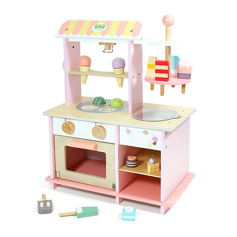 Role Play Kitchen Cart Wooden Ice Cream Shop Toy