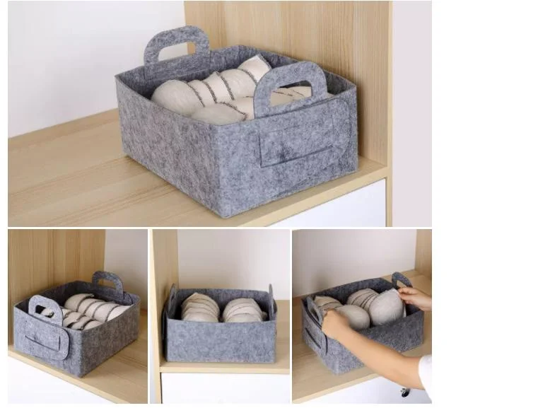 Collapsible Closet Storage Organizer for Underclothes Socks Kid Toys Small Felt Closet Foldable Storage Basket with Handles