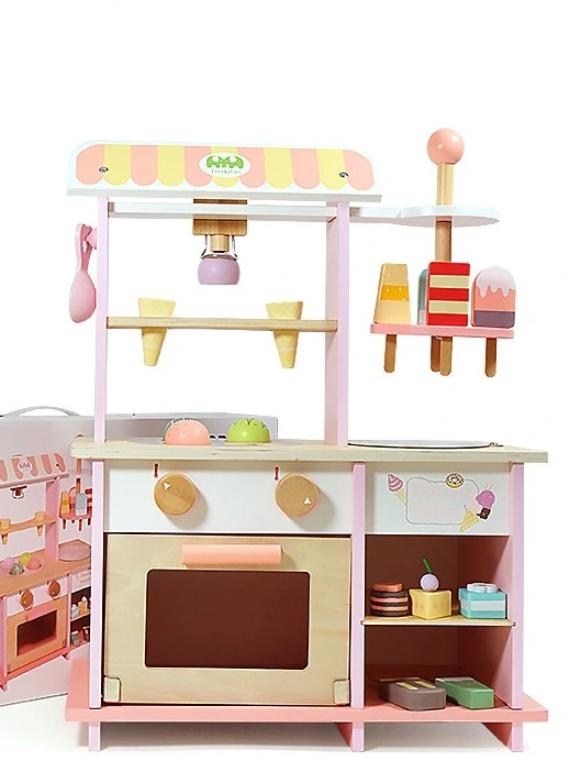 Role Play Kitchen Cart Wooden Ice Cream Shop Toy