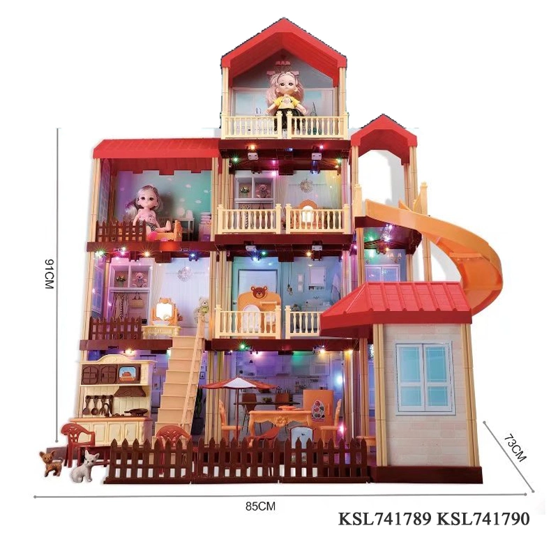Factory Direct Sales Princess DIY Big Size Doll House Toys Girls Dream Family Furnitures Set Toy with Barbie Dolls and Light Exquisite Doll House
