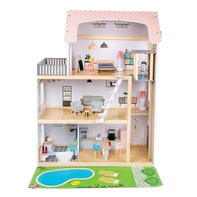 Pretend Role Play DIY Educational Toy Kids Wooden Doll House Villa with Doll Room