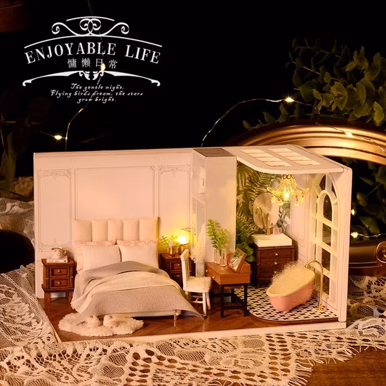 3D DIY White Wooden Educational Toys Miniature Doll House