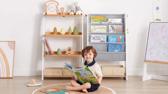 Boori Child Book Rack Colorful Wooden Cloth 5 Tier Bookshelf for Kids