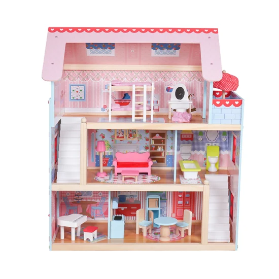 Factory Customize Pretend Play Mini Wooden Portable Doll House for Girls W06A434
